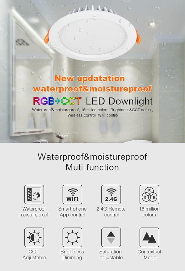 LGIDTECH FUT069 RGB CCT 15W LED Recessed Ceiling Downlight 7 Inch IP54 Color Changing and Temperature Adjustable