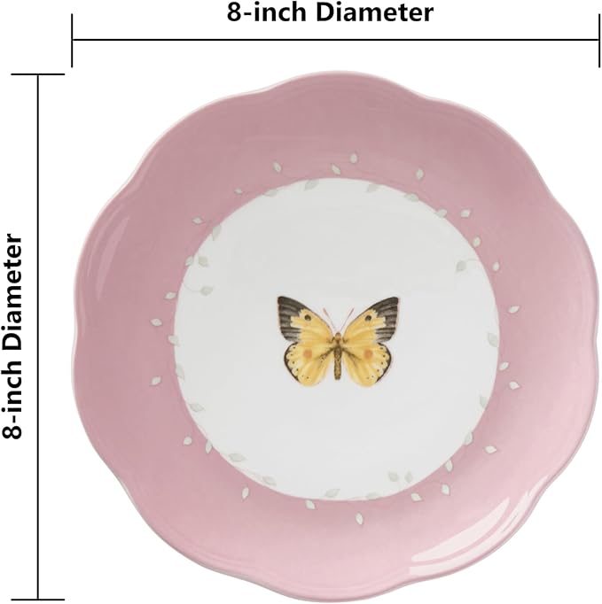 Lenox Dessert Plate Set, Lenox Butterfly Meadow Collection 4-Piece Dessert Porcelain Plates Set, Service For 4, Dishwasher & Microwavable Plate, Small Plates, 8 x 8-Inch, Spring Dishes (4 Piece)