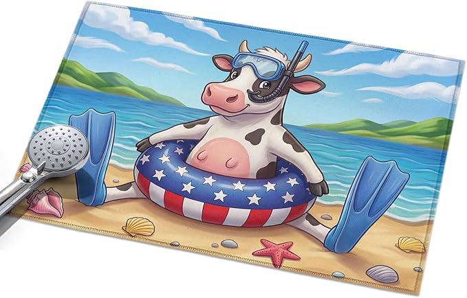 Area Rug 2x3ft, Summer Beach Snorkeling Cow Washable Rugs for Living Room Bedroom, Ocean Starfish Funny Animal Art Soft Non-Slip Area Rugs Rectangle Floor Carpet for Dining Room