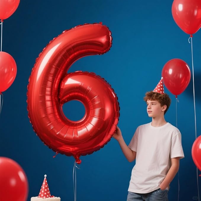 Red Number Balloon Six Balloons, Happy Birthday Decoration for 6th, 40 Inch Six Number Balloons for 6, 16, 26, 60, 2026 Wedding Anniversaries Singles Party, 2026 New Years Eve Party