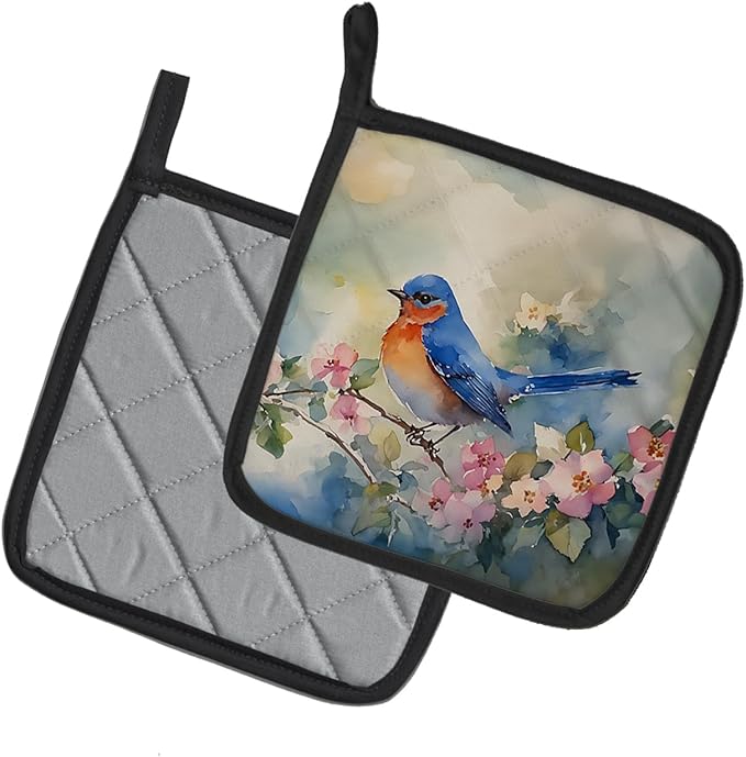 Caroline's Treasures Bluebird Pair of Pot Holders Kitchen Heat Resistant Pot Holders Sets Oven Hot Pads for Cooking Baking BBQ, 7 1/2 x 7 1/2