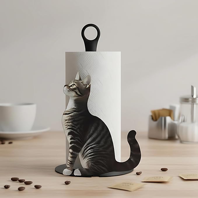 Cat Design Paper Towel Holder, 10.2 in Bar, Metal Kitchen Tabletop, Freestanding for Coffee Shop Or Dining