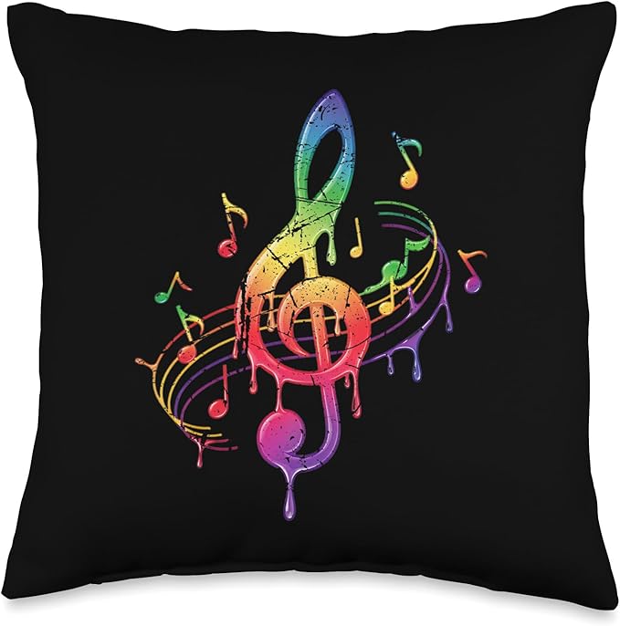 Rainbow Sheet Music Lover Colourful Treble Clef Throw Pillow