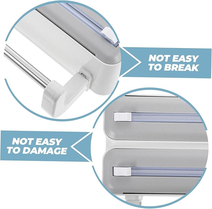SHOWERORO Kitchen Wrap Dispenser with Cutter Dual-layer Foil and Cling Film Organizer for Effortless Cutting Material Grey Home and Professional Use