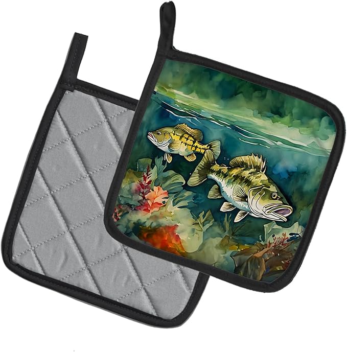 Caroline's Treasures Smallmouth Bass Pair of Pot Holders Kitchen Heat Resistant Pot Holders Sets Oven Hot Pads for Cooking Baking BBQ, 7 1/2 x 7 1/2