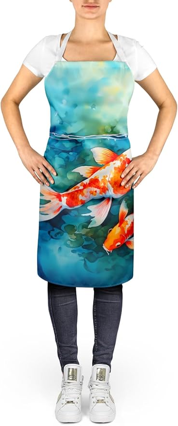 Caroline's Treasures Koi Fish Apron Cooking Kitchen Server Baking Crafts Gardening for Adult Women Men, Unisex, Large, Multicolor