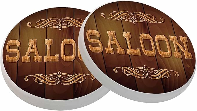 Wooden Saloon Sign Coasters Western Country Cowboy Bar Pub Vintage Absorbent Drink Coaster Set of 2 Unique Beer Beverage Coasters for Coffee Table Cup Bar Coasters Cute Cork Ceramic Coasters