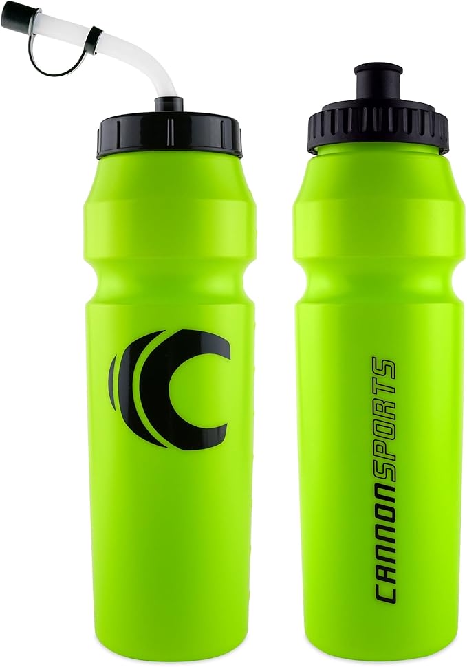Cannon Sports 1 Liter Sports Water Bottle, BPA-Free, 34 Oz Capacity, Large Mouth, 2 lids (Straw and Squeeze), Great For Helmet Sports Such As Hockey, Lacrosse, Football, Boxing (Lime Green)
