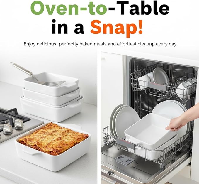 NutriChef 3-Piece Ceramic Casserole Dish for Oven - Premium Lasagna Baking Pans w/ Nonstick Coating & Built-In Handles - Dishwasher & Microwave Safe - 14" x 8", 10" x 6", 7" x 5" - Red
