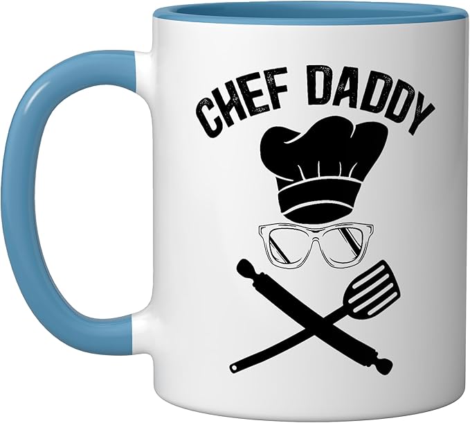 Chef Daddy Best Dad Ever Culinary Cooking Baking Fathers Day Ceramic Mug, Blue/White