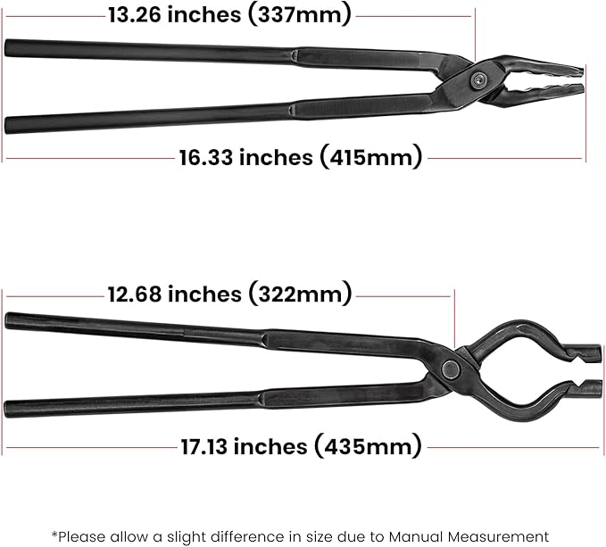 Blacksmith Tongs+Hammer Set Knife Making Tongs Wolf Jaw V-Bit Tongs Starter Beginner Bladesmith Metalworking Forge Anvil Vise Tool 0000811-1000 (3 PCS)