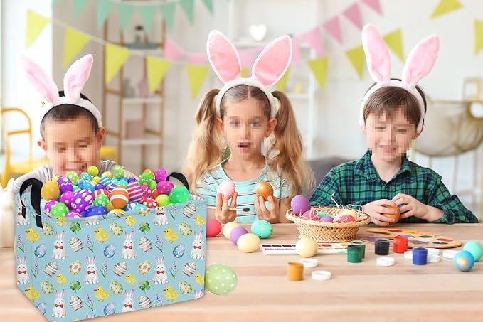 Essme Rectangular Easter Basket, Kids Storage bin Organizer with Handles for Easter Decor,Shelf Basket,Toy Organizer,Easter Baskets.(Blue Easter)