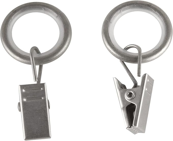 5/8 inch Noise-Canceling Curtain Rings w/Clip (Set of 10) - Satin Nickel