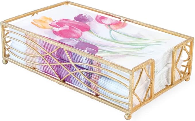 Boston International Wave Design Guest Towel Napkin Holder Caddy, Gold Leaf