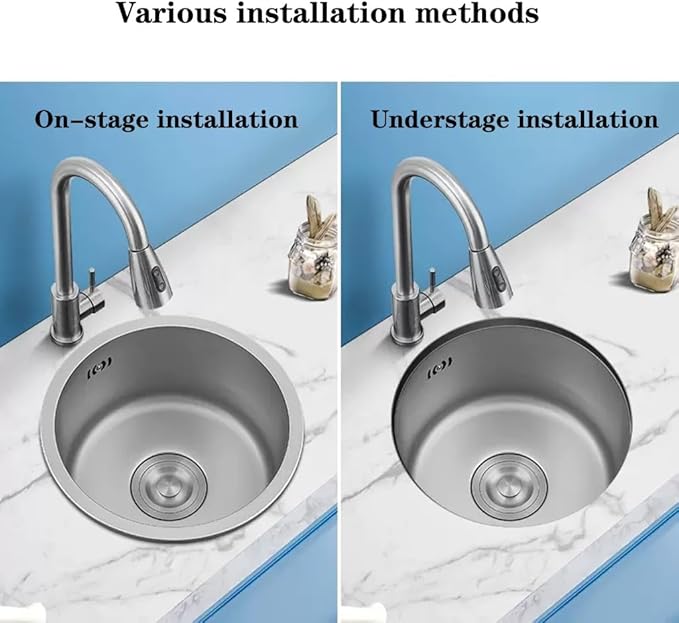 Single Bowl Silver Round Sink Mini Small Single Slot Bar Balcony Stainless Steel Sink Kitchen Under Counter Vegetable Washing Basin (Silver 30 * 30cm)