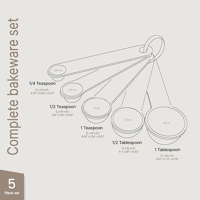 Precision Measuring Spoon Set - 5-Piece l Kit for Accurate Cooking & Baking - Easy Nesting, Dishwasher Safe - Essential Kitchen Tools
