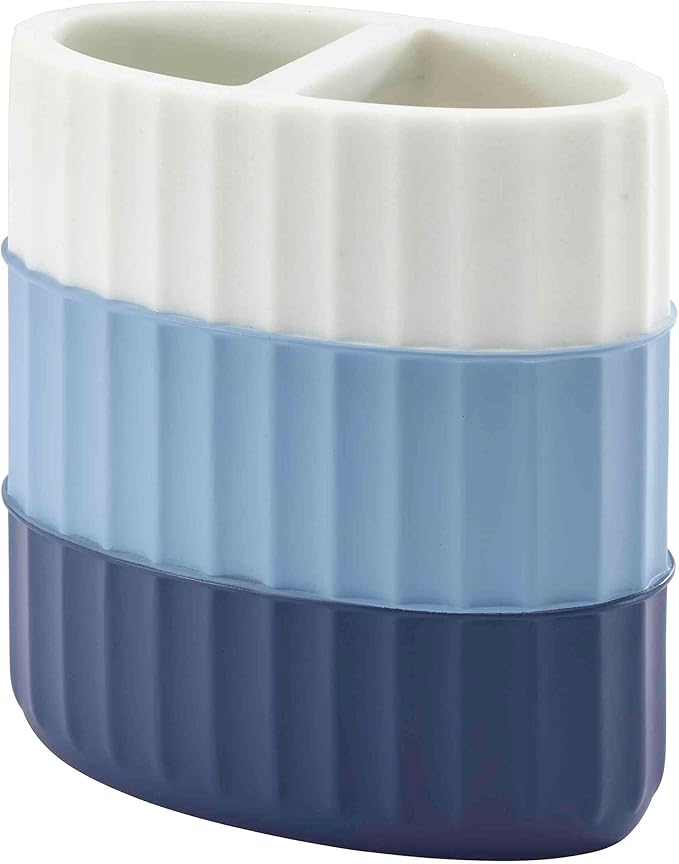 Izod - Bathroom Set, 4pc Countertop Accessories, Tumbler, Toothbrush Holder, Soap Dish & Lotion Pump, Striped Resin Decor, Dorm Room Essentials (Clubhouse Collection, Blue)