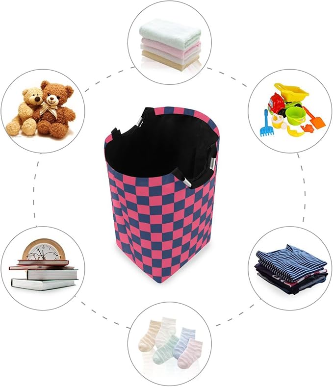 Purple and Blue American Plaid laundry baskets, collapsable and waterproof baskets for organizing with sturdy handle for toys clothing 51L canastas para ropa sucia ni?os