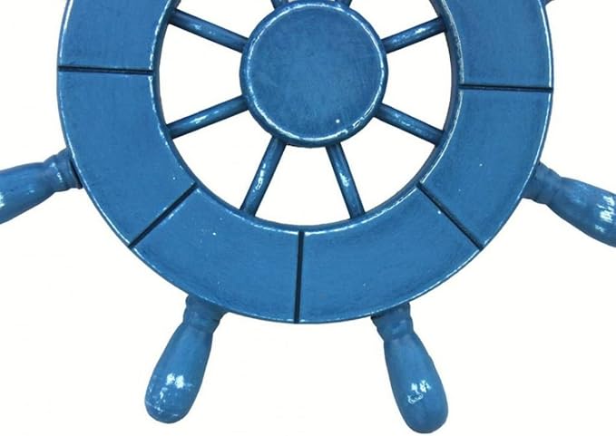 Hampton Nautical Wheel-9-100 Rustic Decorative Ship Wheel, 9", Light Blue