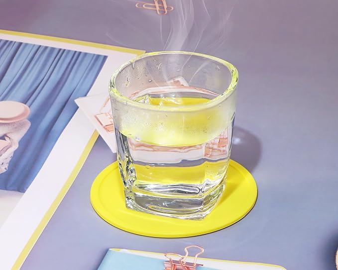 ONLYKXY 3 Pieces 3.93 Inch Silicone Coasters, Round Coasters for Drinks, Beverage Coffee Tea Coaster (Yellow)