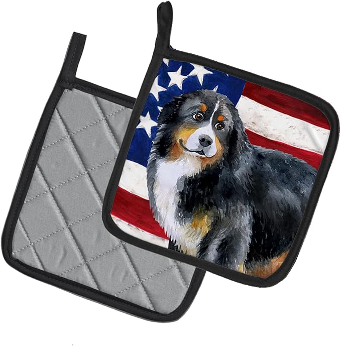 Caroline's Treasures BB9645PTHD Bernese Mountain Dog Patriotic Pair of Pot Holders Kitchen Heat Resistant Pot Holders Sets Oven Hot Pads for Cooking Baking BBQ, 7 1/2 x 7 1/2