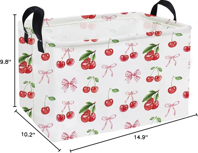 Essme Rectangular Kids Baskets,Cherry Storage Box,Cute Basket for Kids with Handles for Room Decor, Book Bins,Shelf Basket.(Cherry)