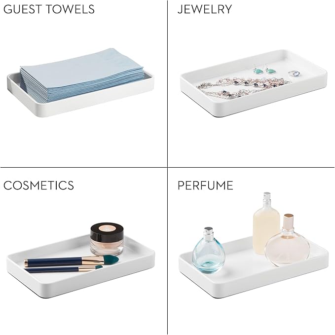 iDesign Stainless Steel Bathroom Tray for Towels, Cosmetics, and Accessories, The Gia Collection - 9.62" x 5.62" x 1.07", White