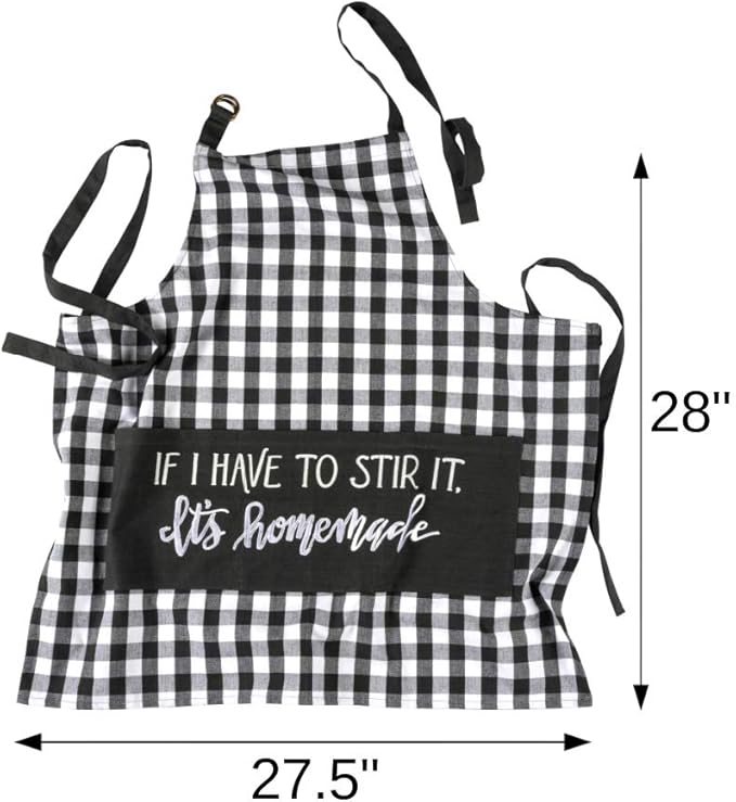 Primitives by Kathy Funny Adjustable Kitchen Apron with 3 Center Pockets for Cooking & Baking, If I Have to Stir It It's Homemade, 100% Cotton, Black and White