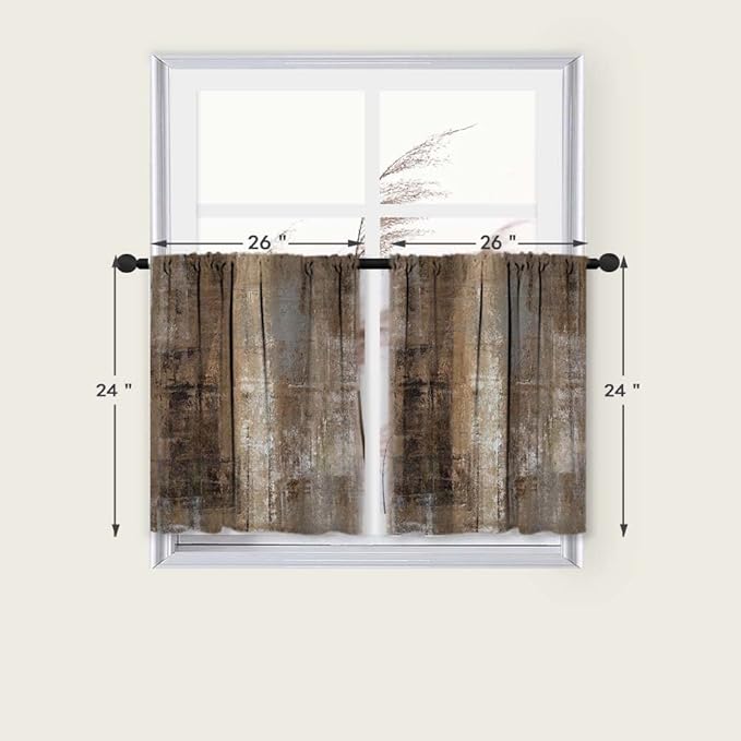 MCALK Brown Kitchen Curtains Tiers Set 2 Piece for Windows Grey Kitchen Window Curtains Set,Modern Abstract Art Valances for Living Room(24" Tiers Set)