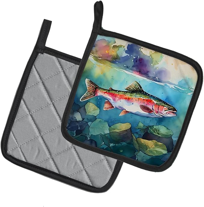 Caroline's Treasures Rainbow Trout Pair of Pot Holders Kitchen Heat Resistant Pot Holders Sets Oven Hot Pads for Cooking Baking BBQ, 7 1/2 x 7 1/2