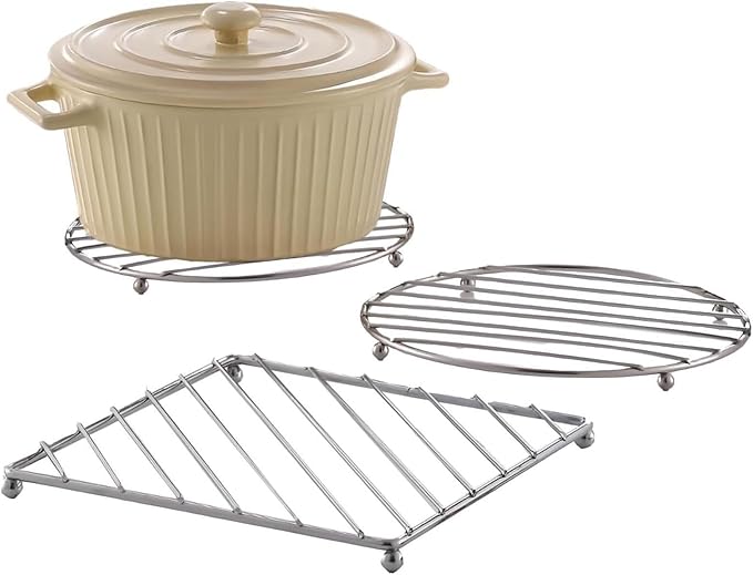 Stainless Steel Trivet, Heat Resistant Pad, Square Round Mat with Firm Build, Kitchen Fixture with Solid Design, 7.28x7.28x0.59 inches Cooking Supply, Longtail Accessory for Baking Dining Table