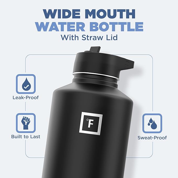 IRON °FLASK Camping & Hiking Hydration Flask with Straw, Wide Mouth Insulated Stainless Steel Sports Water Bottle - 64 oz Cotton Candy