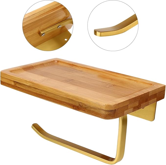 Paper Towel Holder Industrial Style Decorative Wall Mounted Rack Organizer for Kitchen Bathroom Office EcoFriendly Gold 7.9x4.7x4.1in
