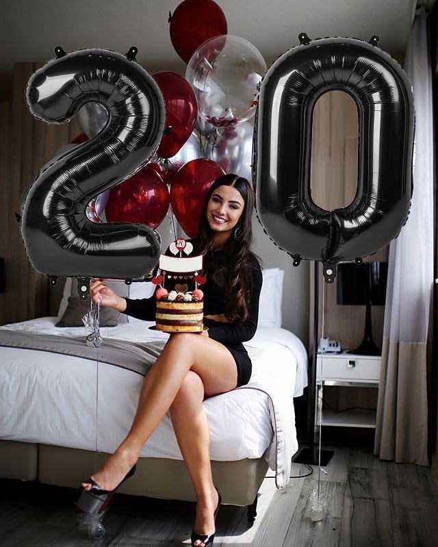 20 Number Balloon, Black Big Number Balloons for Women Men, 40 Inch Digital Balloon for Happy Birthday Decoration Supplies, Anniversaries, 2026 New Years Eve Party