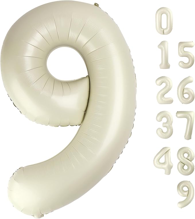 40 Inch Cream White Numbers 9 Balloon, Balloons Decorations for 9 19 90 Birthday Party, Engagement, Wedding, Graduations, Photo Shoot Supplies