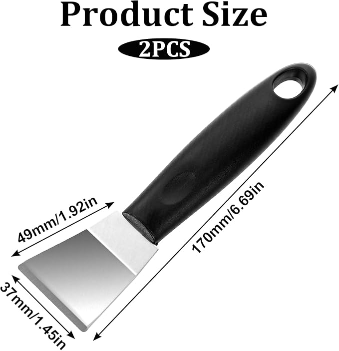 2Pack Metal Small Scraper Stainless Steel Cleaning Scraper Griddle Tool Oven Scrapers Tool Grill Induction Hob Stoves Scrapers Stiff Grill Pan Spatula for Kitchen Cleaning Wallpaper Outdoor BBQ