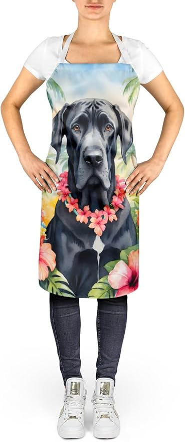Caroline's Treasures Great Dane Luau Apron Cooking Kitchen Server Baking Crafts Gardening for Adult Women Men, Unisex, Large, Multicolor