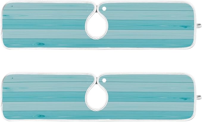 Teal Turquoise Green Wood Water Splash Guard Faucet Drip Catcher Thicken Sponge Microfiber Sink Absorbent Mat for Kitchen 30x5in 2 Pack