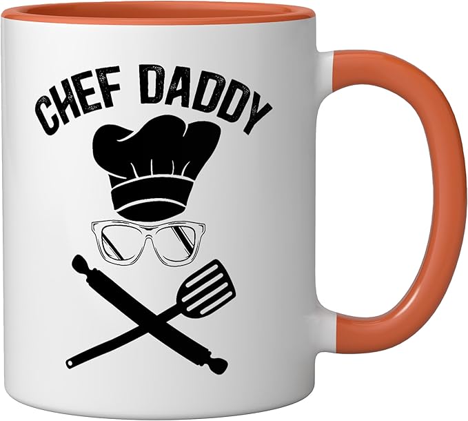 Chef Daddy Best Dad Ever Culinary Cooking Baking Fathers Day Ceramic Mug, Orange/White