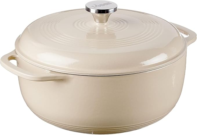 Lodge Essential Enamel Cast Iron Dutch Oven - Perfect for Bread Baking, Braising, Marinating & Slow Cooking - Features Moisture-Sealing Lid & Dual Handles - Kitchen Essentials - 6 Quarts - Sandalwood
