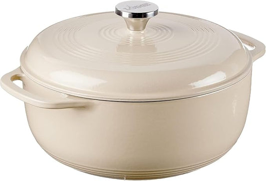 Lodge Essential Enamel Cast Iron Dutch Oven - Perfect for Bread Baking, Braising, Marinating & Slow Cooking - Features Moisture-Sealing Lid & Dual Handles - Kitchen Essentials - 6 Quarts - Sandalwood