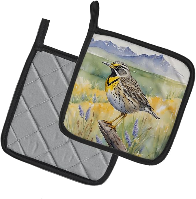 Caroline's Treasures Wyoming Western Meadowlark Pair of Pot Holders Kitchen Heat Resistant Pot Holders Sets Oven Hot Pads for Cooking Baking BBQ, 7 1/2 x 7 1/2