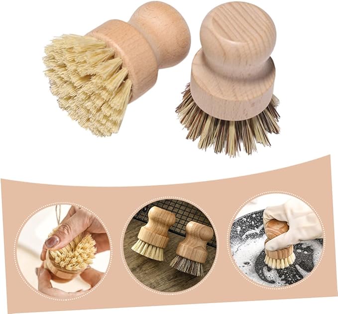 2pcs Pot and Dish Cleaning Brushes Natural Coconut Scrub Brush for Kitchen for Pots Pans Sinks and Fixtures Home Cleaning Tools