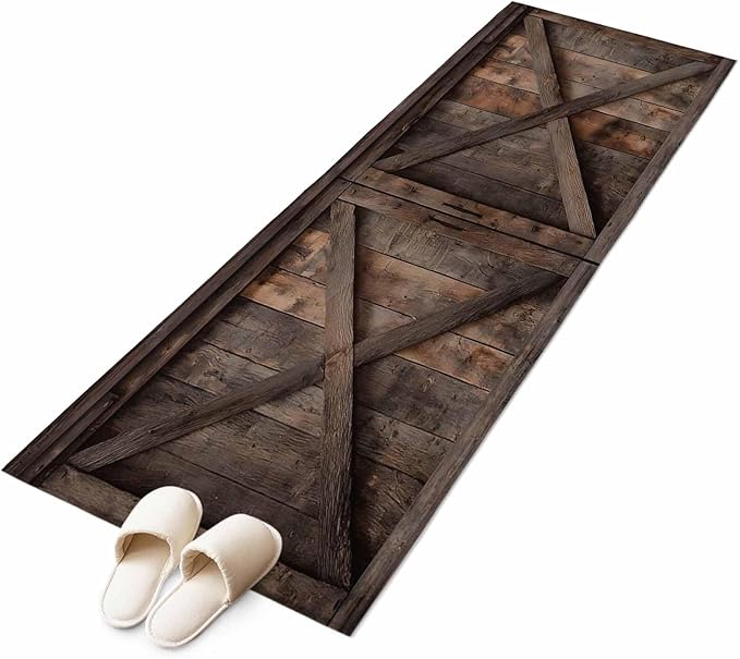Runner Rug for Bedroom Hallway, Vintage Farmhouse Barn Kitchen Runner Rugs Area Rug 2x6ft, Country Wooden Plank Washable Soft Floor Carpet for Entryway Stair