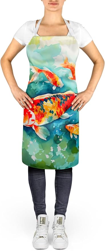 Caroline's Treasures Koi Fish Apron Cooking Kitchen Server Baking Crafts Gardening for Adult Women Men, Unisex, Large, Multicolor