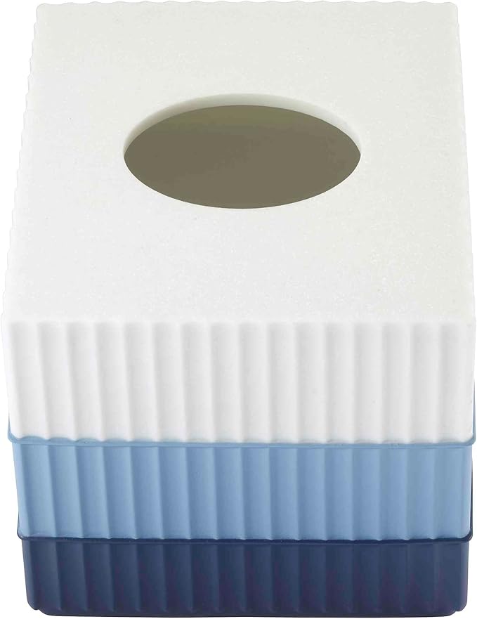 IZOD - Tissue Box Cover, Resin Countertop Bathroom Accessories, Dorm Room Essentials, Striped Bathroom Decor (Clubhouse Collection, Blue)