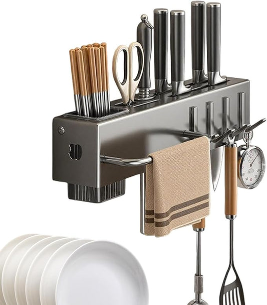 Wall Utensil Rack, Hanging Cutlery Organizer, Storage Kitchen Fixture, No-Borer Hook Hanger, Cooking Tool Spatula Spoon Holder, Home Accessory for Towel, Pan, Pot