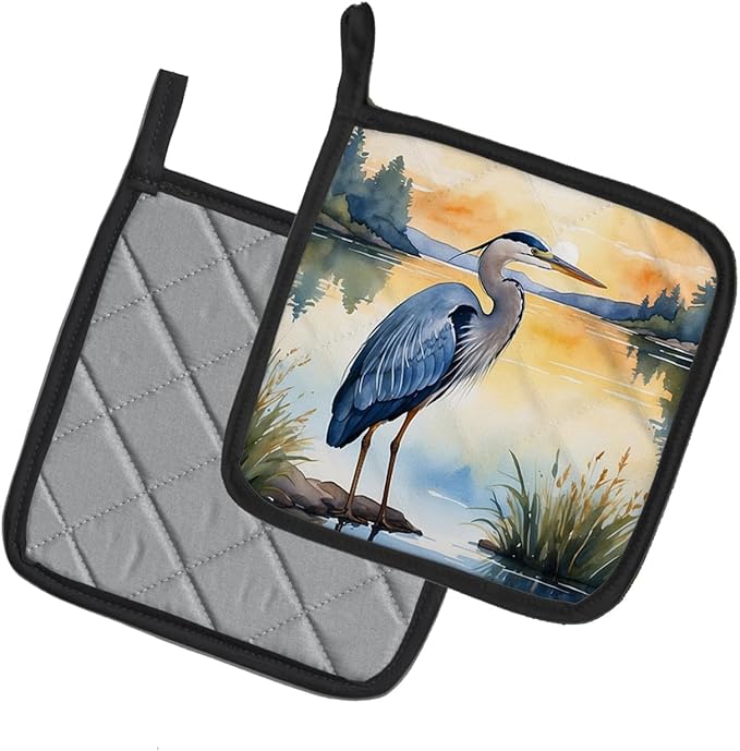 Caroline's Treasures Blue Heron in The Golden Hour Pair of Pot Holders Kitchen Heat Resistant Pot Holders Sets Oven Hot Pads for Cooking Baking BBQ, 7 1/2 x 7 1/2
