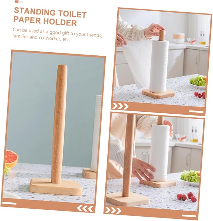 Standing Paper Towel Holder Vertical Wooden Roll Paper Holder for Kitchen Base Suitable for Home and Commercial Use