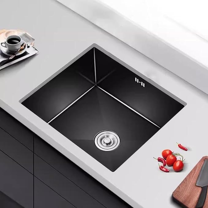 Kitchen Under-Counter Stainless Steel Studio Apartment Kitchen Fixture Kitchen Utility RV Mini with Siphon Compact Dish Washing Basins(Black Steel-38X30X21cm